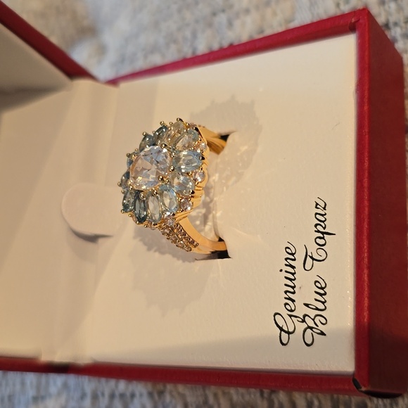 KOHLS 18K GOLD OVER STERLING SILVER GENUINE BLUE TOPAZ RING SIZE 7 - Picture 15 of 16